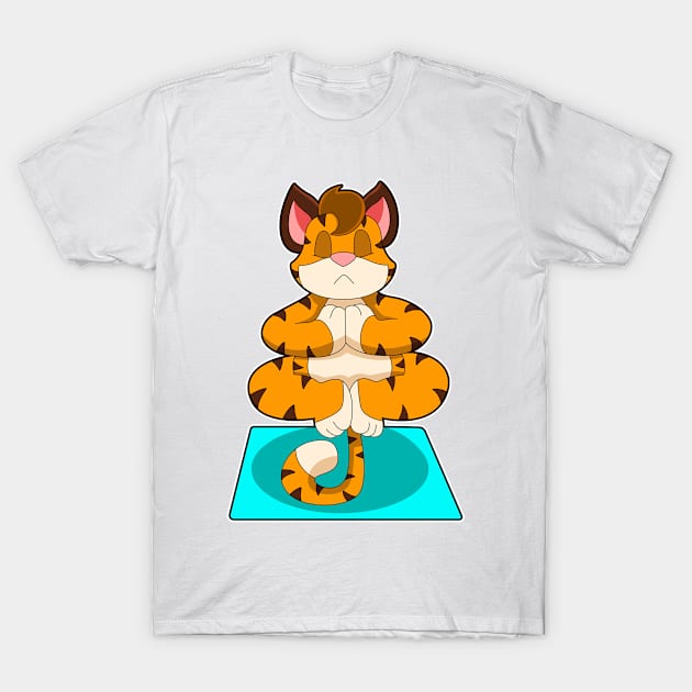 Tiger at Yoga on Yoga mat T-Shirt by Markus Schnabel